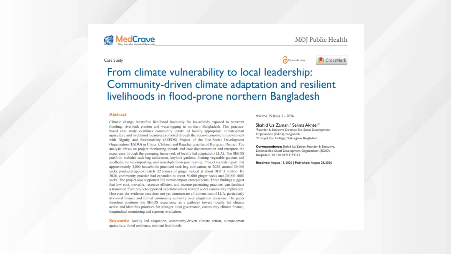 ESDO's Climate Adaptation Activities in an International Journal